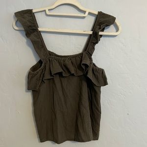 Olive Green Flowy Ruffled Tank - Size Small
